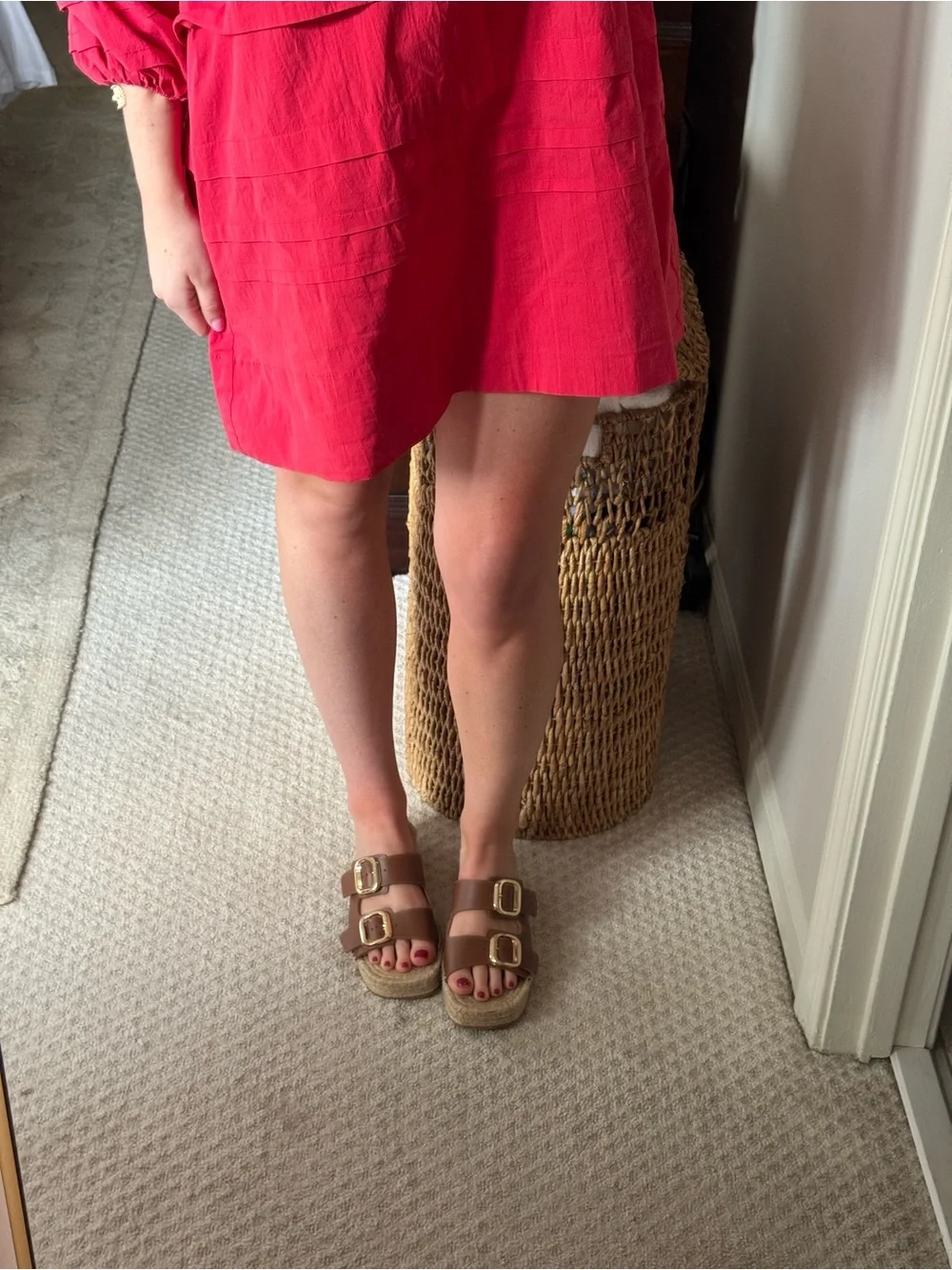 Jcrew Brown Leather Espadrille Platform Slide with Gold Buckles